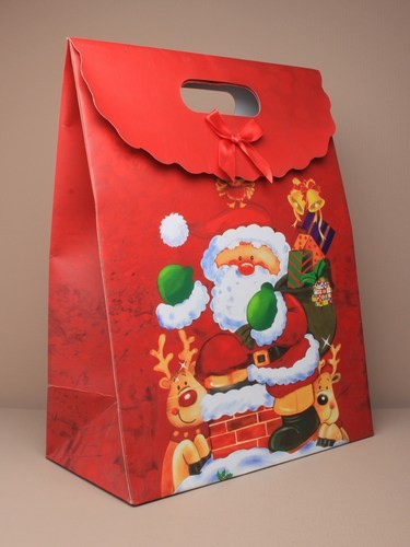 Large Fold Flat Christmas Santa Print Gift Box / Bag with Velcro Fastener. Approx Size 37cm x 28cm x 15cm.