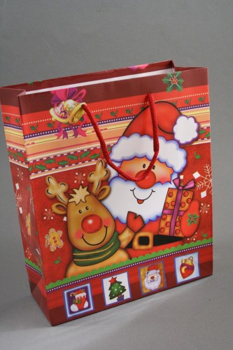 Christmas Santa Reindeer Gift Bag. Approx Size 22cm x 18cm  x 7cm.