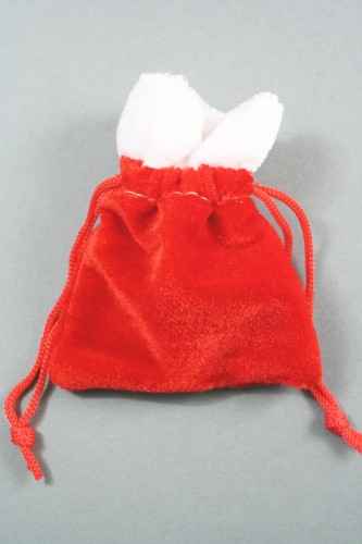 Red Velvet Christmas Santa Sack Drawstring Gift Bag. Small Size Approx 8cm x 7cm.