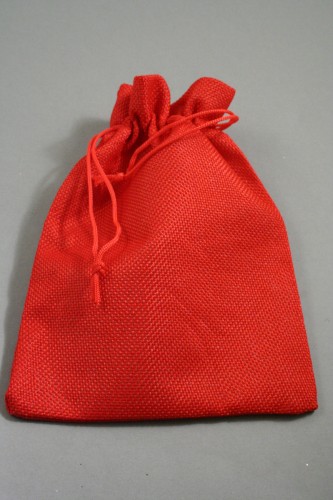 Red Jute Effect Drawstring Gift Bag.  Size Approx 20cm x 14cm.