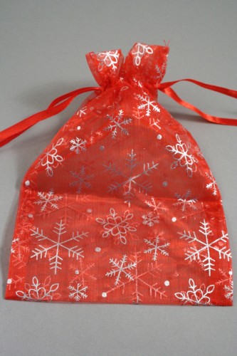 RED SNOWFLAKE HOLLY PRINT 12 PACK  SMALL LARGE **NEW* CHRISTMAS ORGANZA BAGS 