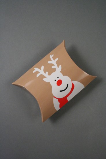 Christmas Reindeer Printed Pillow Pack Gift Box. Size Approx 8cm x 8cm x 3cm.