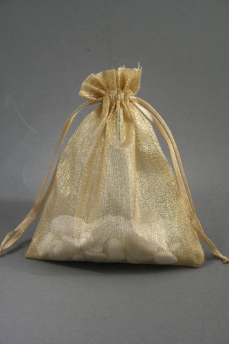 Gold Organza Gift Bag with Shiny Silver Thread. Approx Size 15cm x 11cm 
