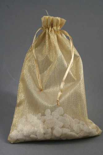 Gold Organza Gift Bag with Shiny Silver Thread. Approx Size 22cm x 14cm 