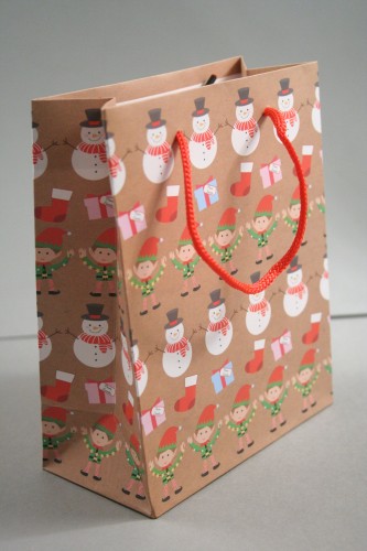Christmas Linear Character Design Gift Bag with Red Cord Handles. Approx Size 15cm x 12cm x 6cm