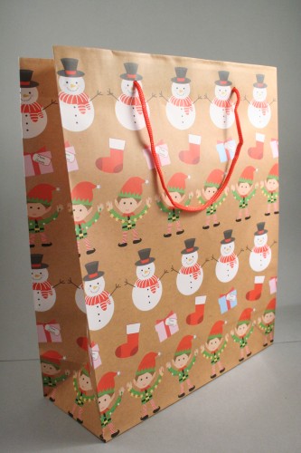 Christmas Linear Character Design Gift Bag with Red Cord Handles. Approx Size 32cm x 26cm x 10cm