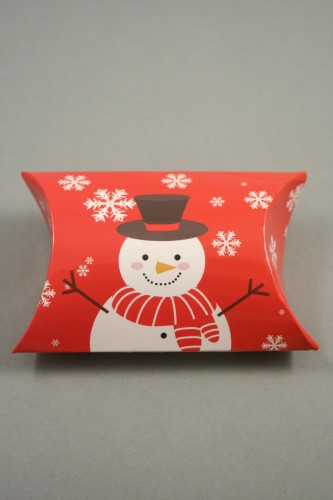 Christmas Snowman Print Pillow Pack Gift Box. Size Approx 6.8cm x 6.8cm x 2.5cm