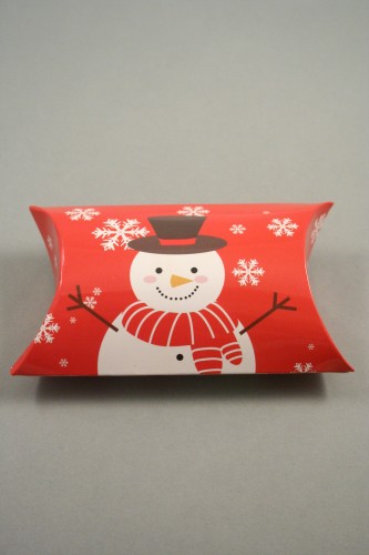 Christmas Snowman Print Pillow Pack Gift Box. Size Approx 8.8cm x 8cm x 3cm