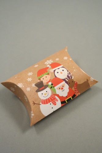 Christmas Character on Snowflake Print Pillow Pack Gift Box. Size Approx 6.8cm x 6.8cm x 2.5cm
