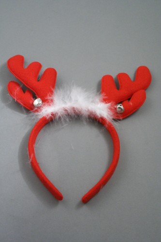 Red Christmas Reindeer Antlers Aliceband with Silver Bells and White Fur Trim.