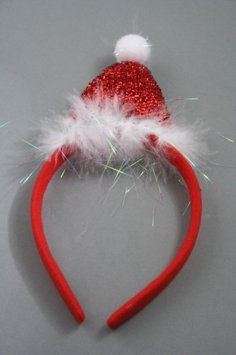 Metalic Red Santa Hat Aliceband with White Fur Trim and Pom Pom.