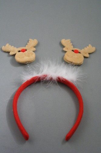 Christmas Reindeer Motif Deeley Bobber with White Fur Trim