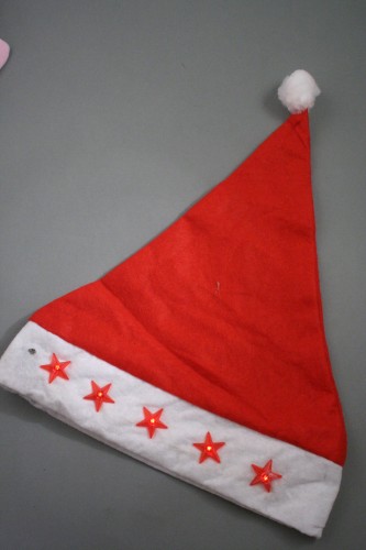 Flashing Red Stars Santa Hat. Press Button for 3 Different Flashing Modes. (Remove tab from battery)
