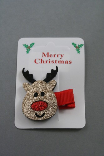 Glitter Rudolph the Reindeer on a 3.5cm Forked Clip.