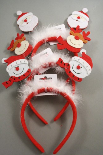 Felt Christmas Character Deeley Boppers with White Fur Trim and Fabric Covered Aliceband. In Snowman, Santa and Reindeer Designs. Clip Strip of 12 Assorted