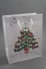Merry Christmas and Tree Design Gift Bag with White Cord Handles. Approx Size 23cm x 18cm  x 9cm. - view 1