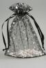 Black Organza Gift Bag with Silver Stars Print. Size Approx 22cm x 15cm. - view 1