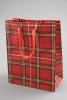 Red Tartan Printed Gift Bag with Red Corded Handles. Size Approx 15cm x 12cm x 6cm. - view 1