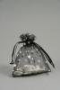 Black Organza Gift Bag with Silver Star Print. Size Approx 10cm x 7.5cm. - view 1