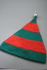 Christmas Striped Elf Hat in Green with Red Trim and Silver Bell. Approx Circumference 58cm - 60cm - view 1