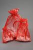 Red Organza Gift Bag with Silver Snowflake Print. Size Approx 10cm x 7.5cm. - view 2