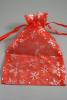 Red Organza Gift Bag with Silver Snowflake Print. Size Approx 22cm x 15cm. - view 1